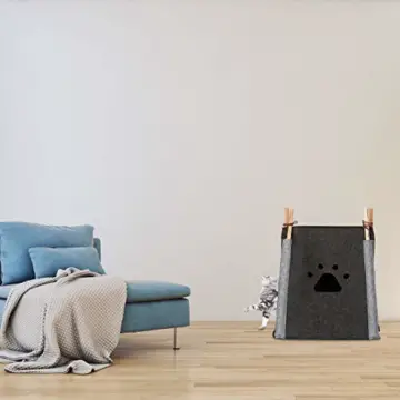 Relaxdays Hundezelt, großes Haustiertipi für Hunde & Katzen, aus Filz & Holz, mit Kissen, 70,5 x 59,5 x 59 cm, hellgrau, 1 Stück - 8